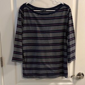 Tommy Hilfiger Navy and White Striped Long Sleeve Top